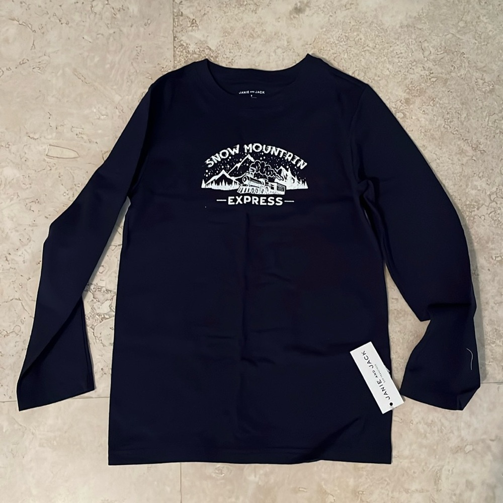 NWT! Janie and Jack boys navy long sleeve t-shirt w/train mountain graphic